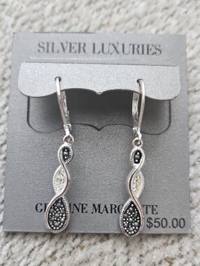 Silver Luxuries Genuine Marcasite Drop Earrings